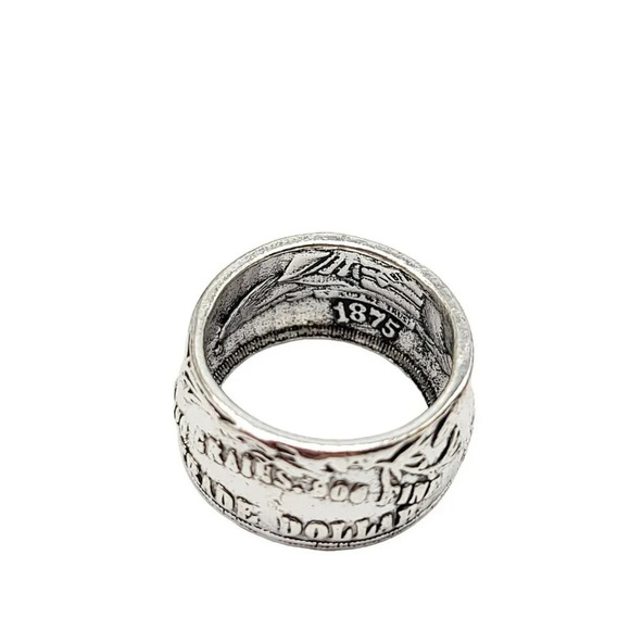 United States Of America Trade Dollar Ring Costume Silver Tone Size 8 - Picture 5 of 6